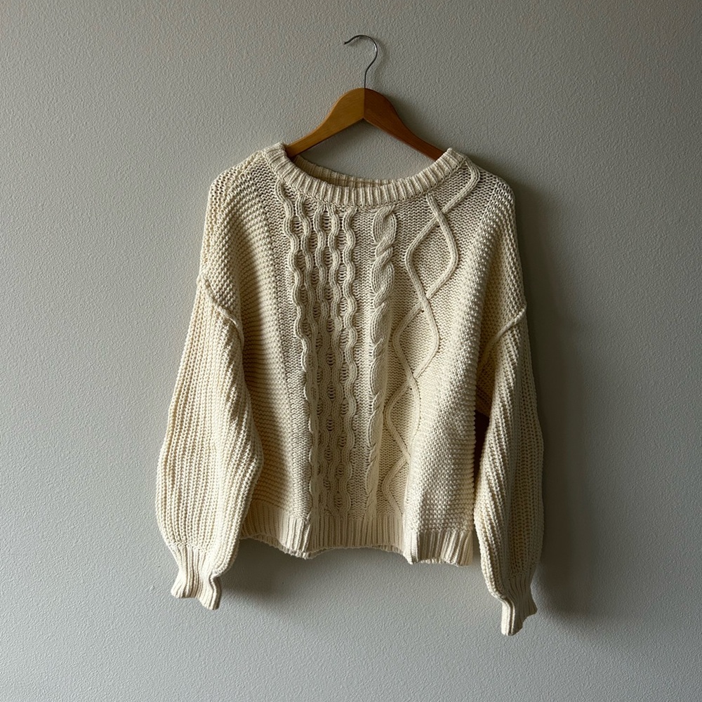 Free People Cream Cable Knit Sweater
